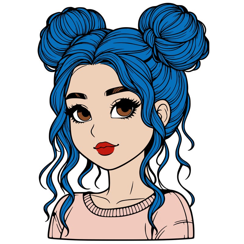 realistic girl with two buns in her hair