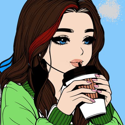 realistic girl drinking coffee