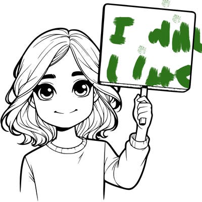 realistic girl holding up a sign