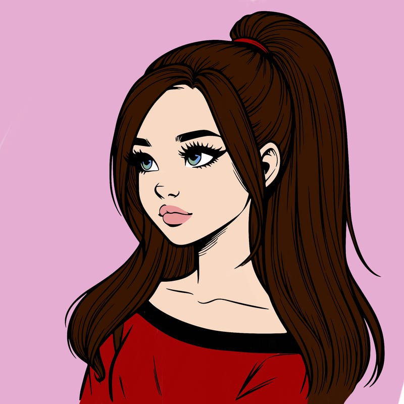 realistic girl with a high ponytail