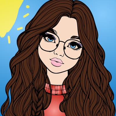 girl with long hair and freckles and glasses realistic