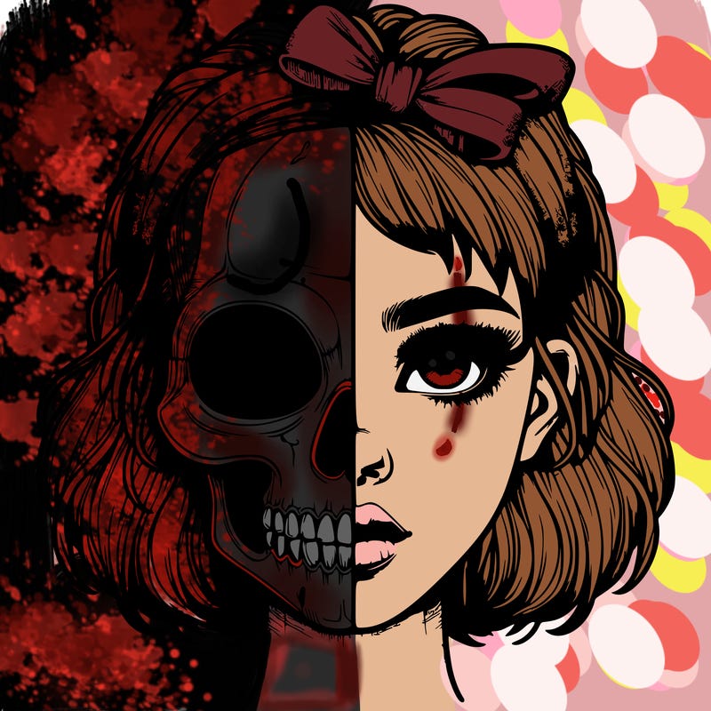 realistic girl with half skull mask