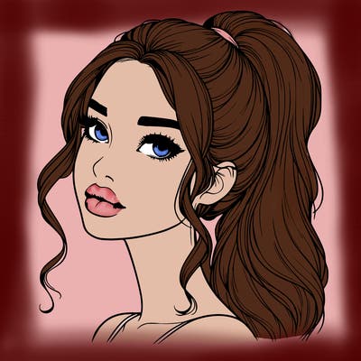 realistic girl with a ponytail on her hair and lips