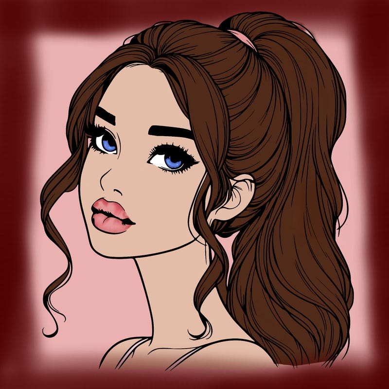 realistic girl with a ponytail on her hair and lips