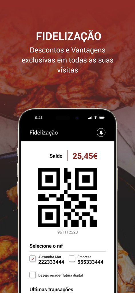 Manda Braza - Manda Braza app loyalty screen with QR code and balance for restaurant rewards