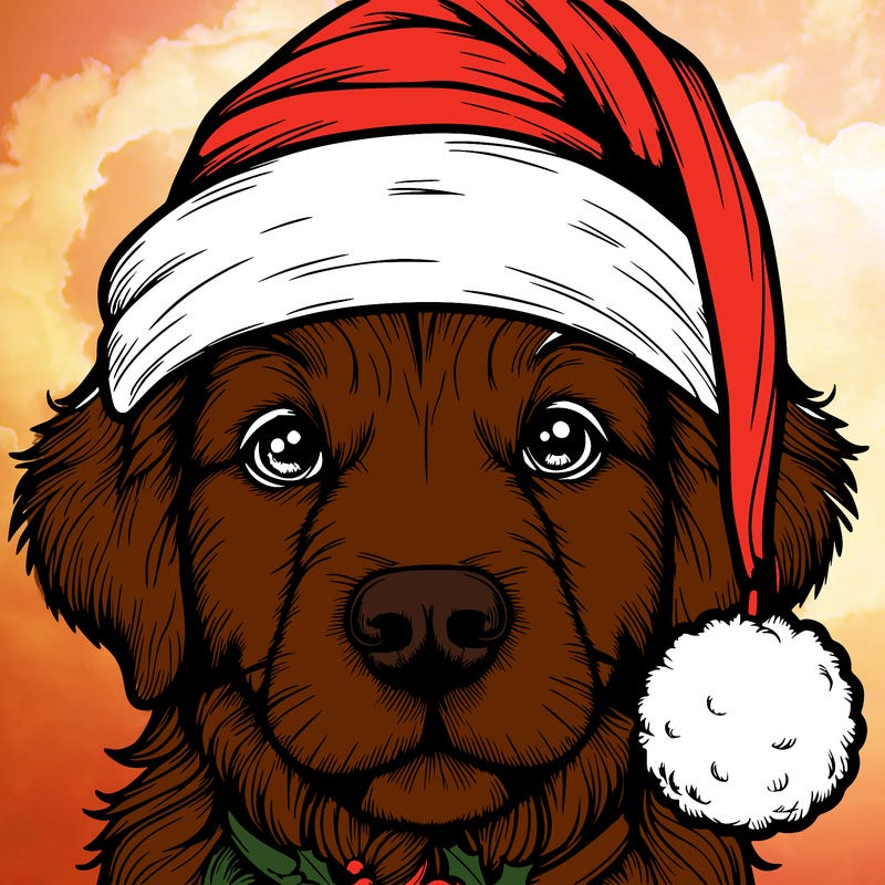 realistic dog with a christmas hat