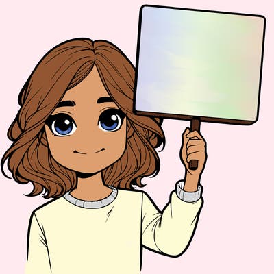 realistic girl holding up a sign