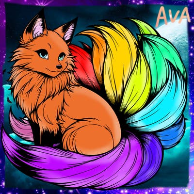 realistic detailed 9 tailed anime fox