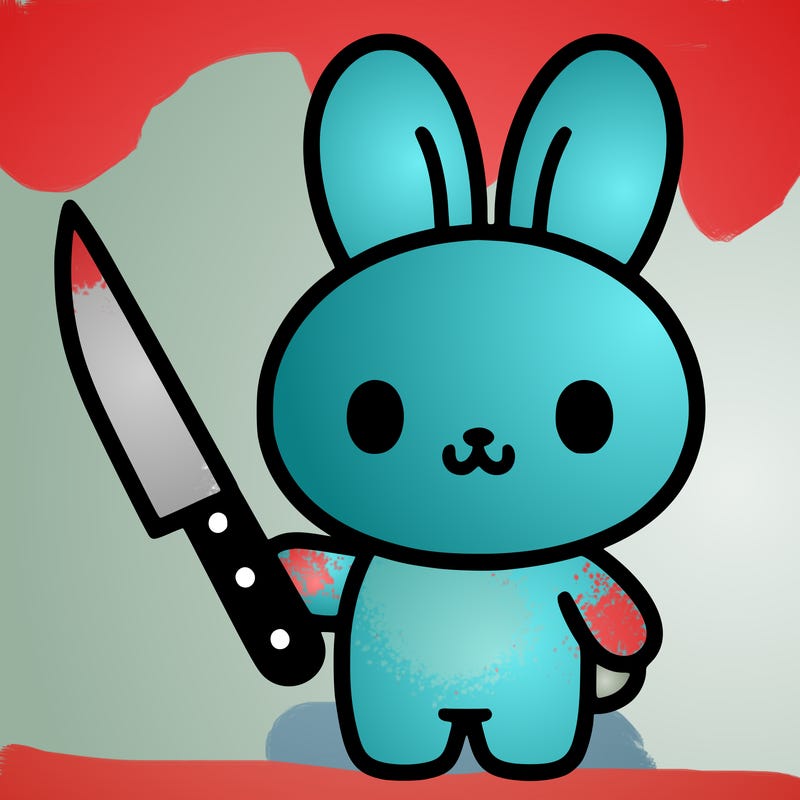 pochacco from hello kitty holding a knife