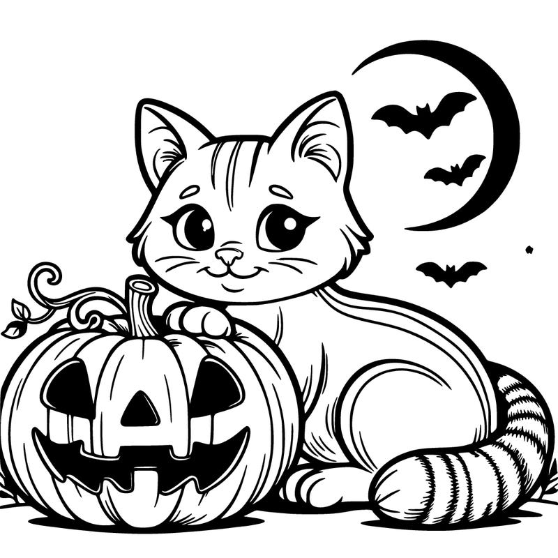 cat with pumpkin at halloween