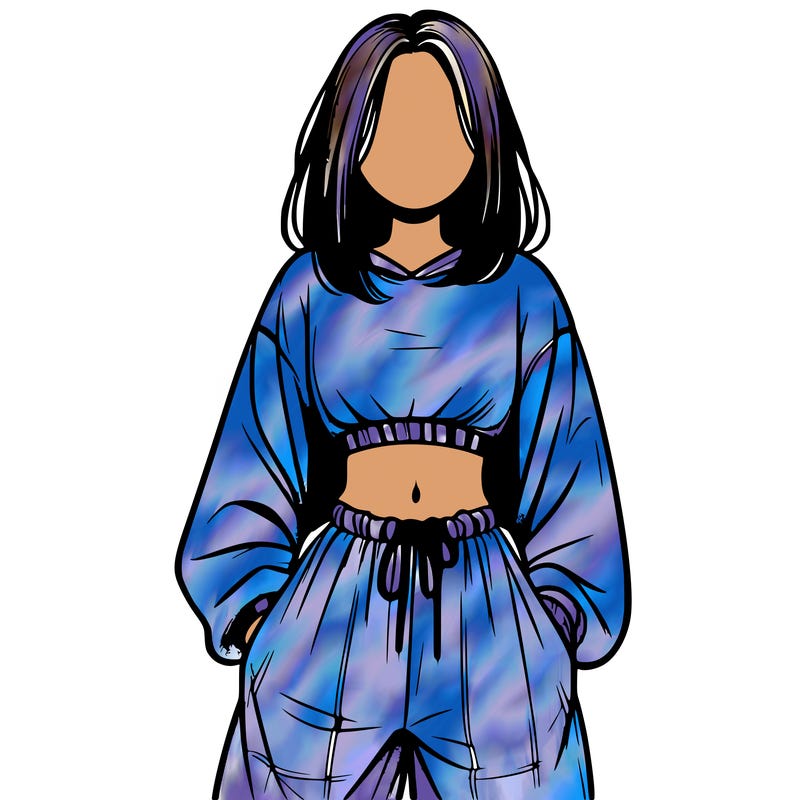 realistic girl faceless with baggy pants and a crop top