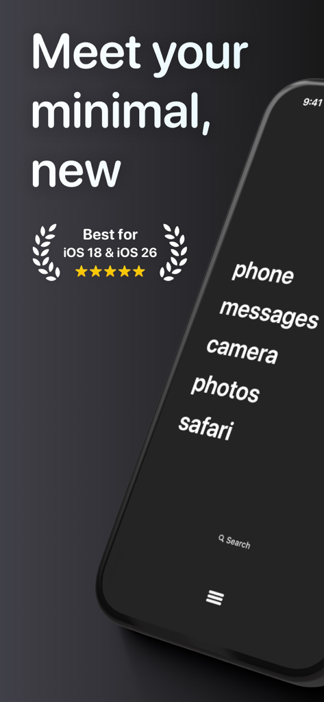 Minimalist text-based home screen interface of the Dumb Phone app on an iPhone