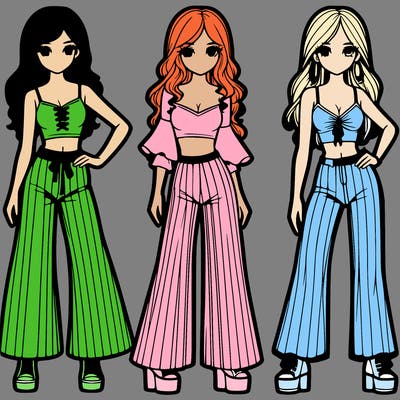 girls with flare pants and crop tops realistic