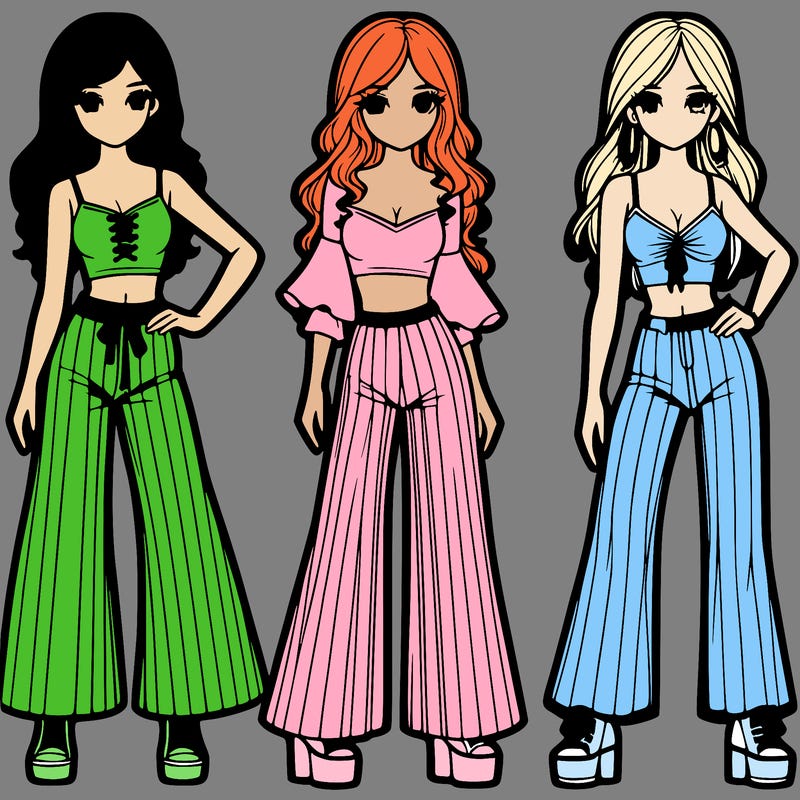 girls with flare pants and crop tops realistic