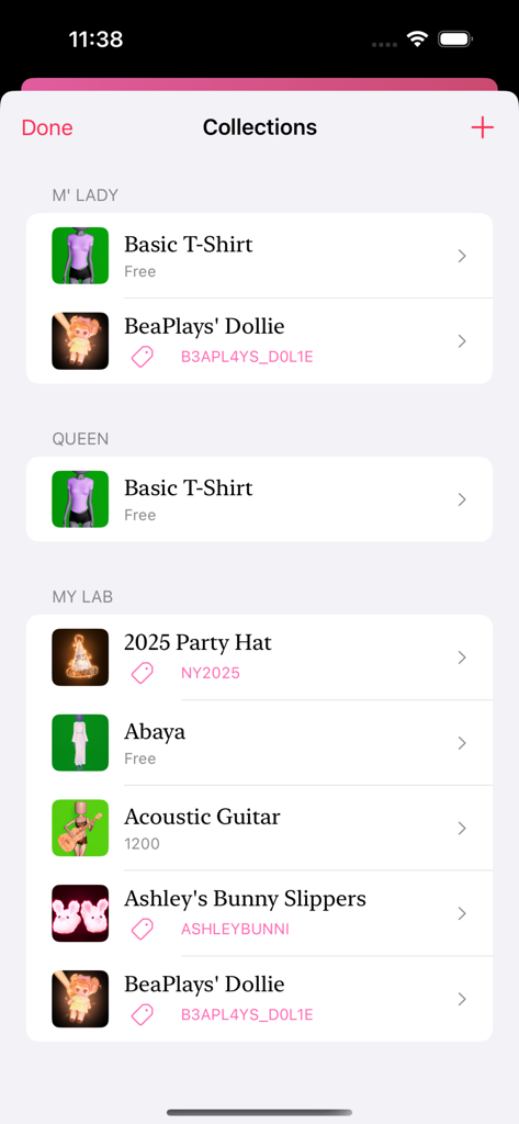 Screen showing collections of fashion items and active redemption codes for Dress to Impress