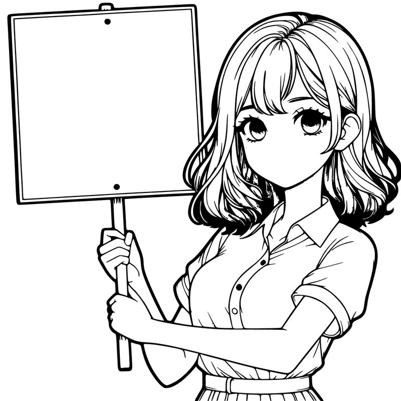 realistic girl holding blank sign