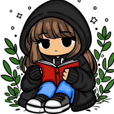 girl in oversized hoodie reading a book