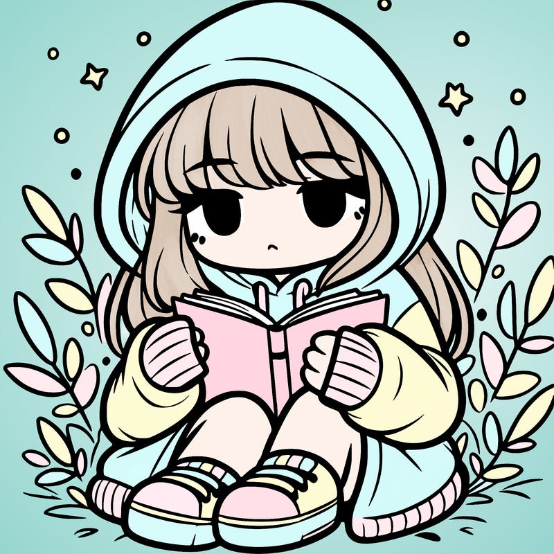 girl in oversized hoodie reading a book