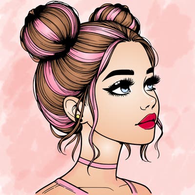 realistic girl with buns on the top of her head