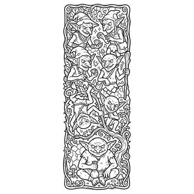 Step into a fantastical realm with this intricate goblin bookmark coloring page, perfectly crafted for creative teens. Personalize your reading adventures by bringing these mischievous characters and detailed patterns to life with your favorite colors.