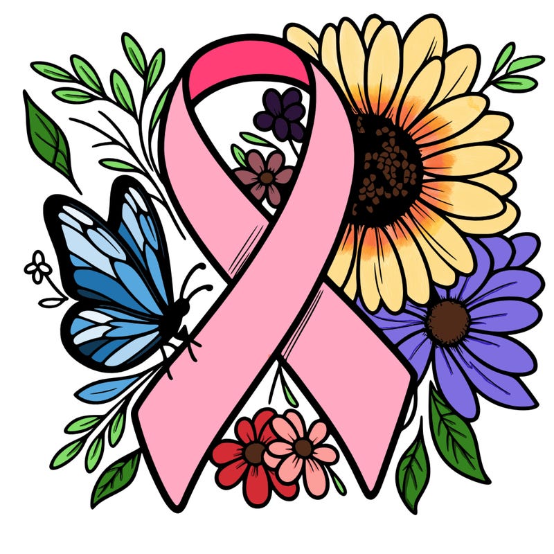cancer awareness symbol with flowers and butterflies