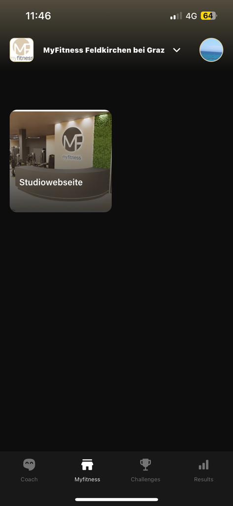 Myfitness Digital - Myfitness Digital mobile app interface showing the gym facility website link and bottom navigation menu