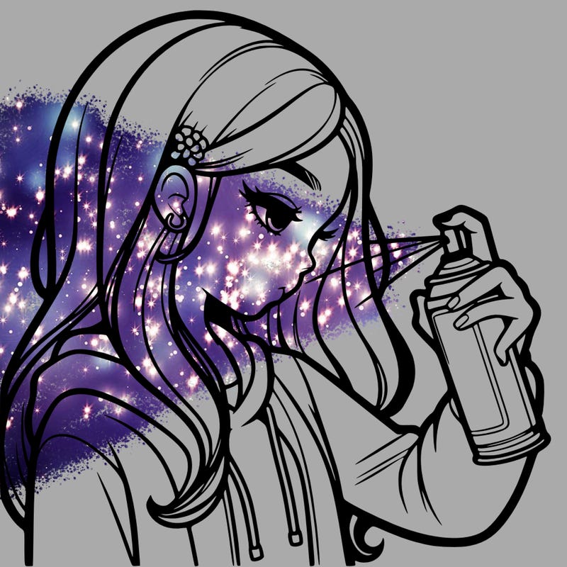 a realistic girl spray painting