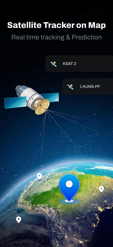 Seguimiento y predicción satelital en tiempo real en un mapa global.