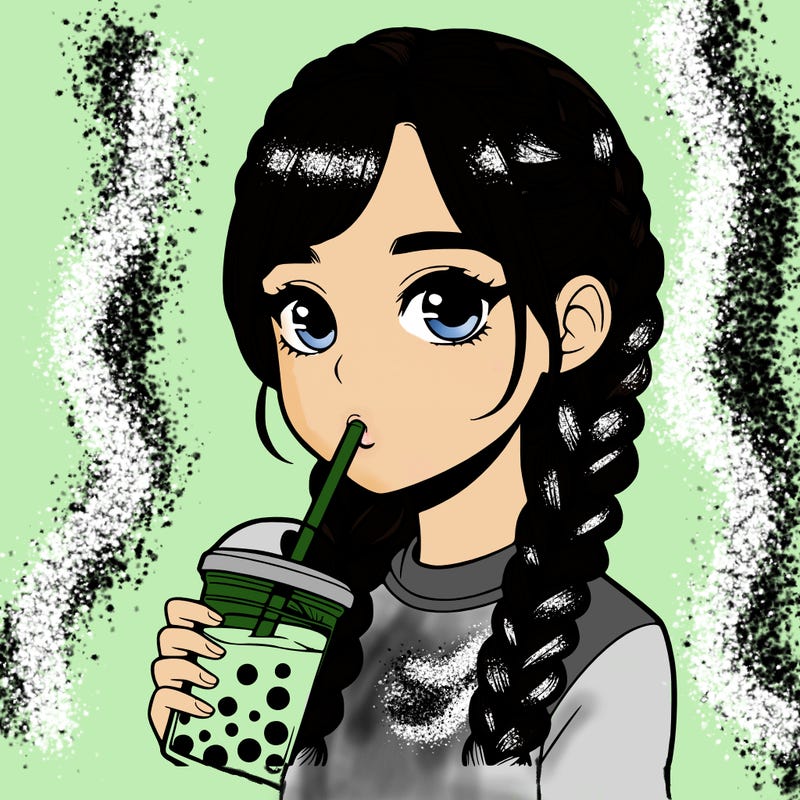 realistic girl with braided hair drinking boba