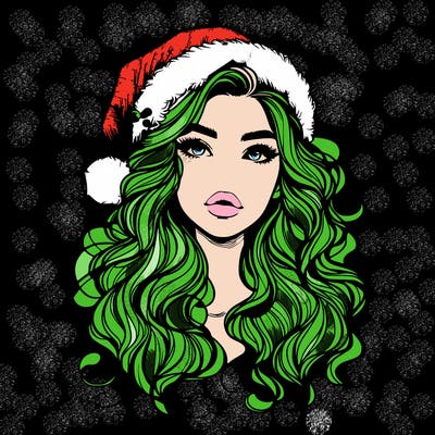 realistic christmas girl with wavy hair and lips