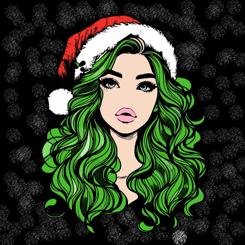 realistic christmas girl with wavy hair and lips