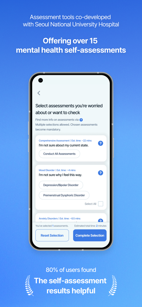 Dr.Listen - Dr.Listen mobile app screen showing options for various clinical mental health self-assessments