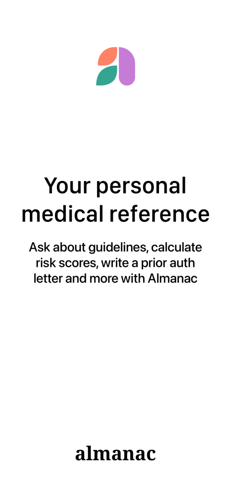 Almanac Health - Almanac Health app interface displaying the headline Your personal medical reference
