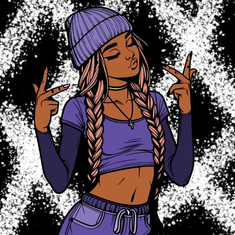 realistic teenage girl with braids and a beanie and crop top doing 🫶🏼