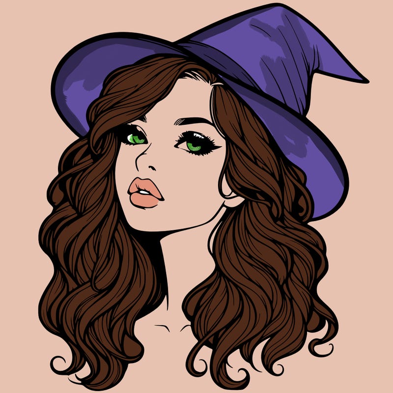 realistic witch girl with wavy hair and lips