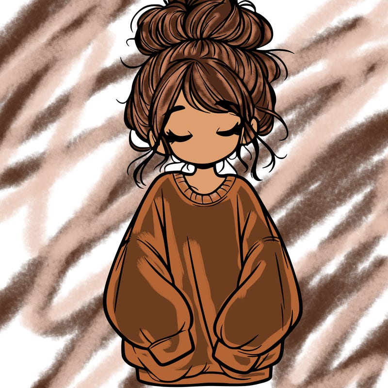 girl with baggy sweatshirt and messy bun