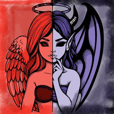 realistic angel half demon