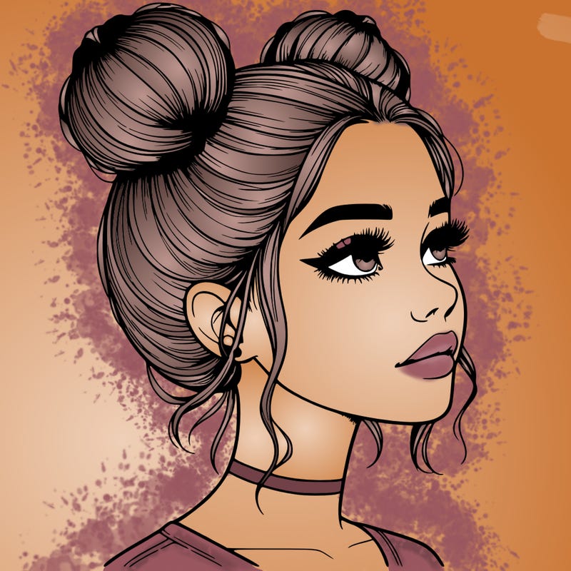 realistic girl with buns on the top of her head