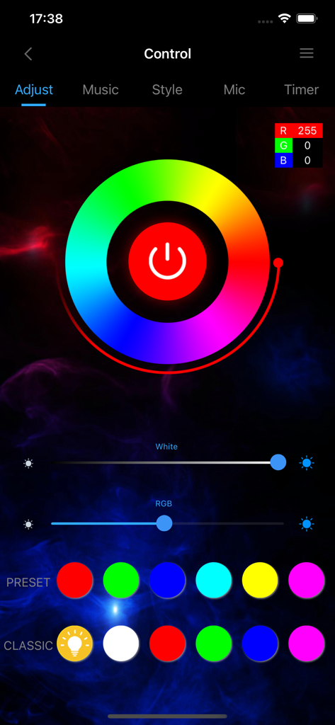 TechLife Pro - TechLife Pro app interface showing a color wheel and brightness sliders for smart bulb control