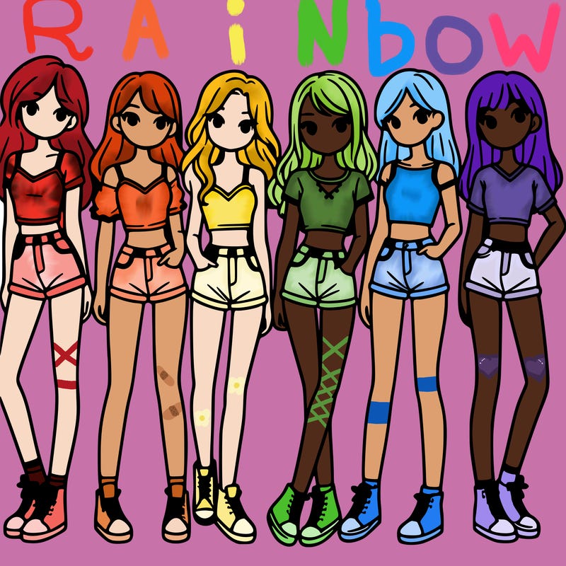 a group of girls wearing crop tops and shorts