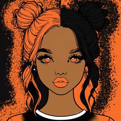 realistic girl with two buns in hair and lips