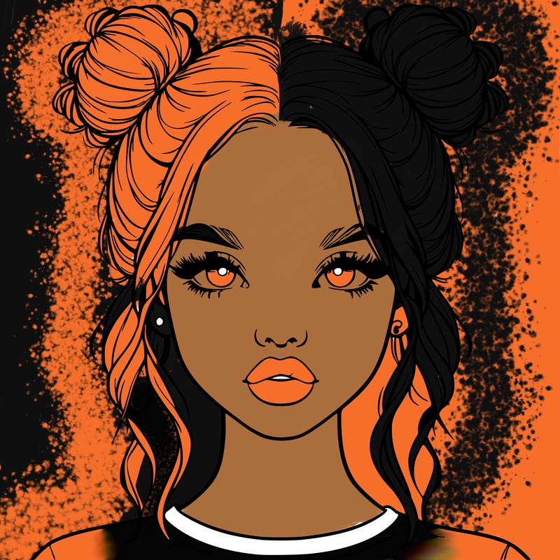 realistic girl with two buns in hair and lips