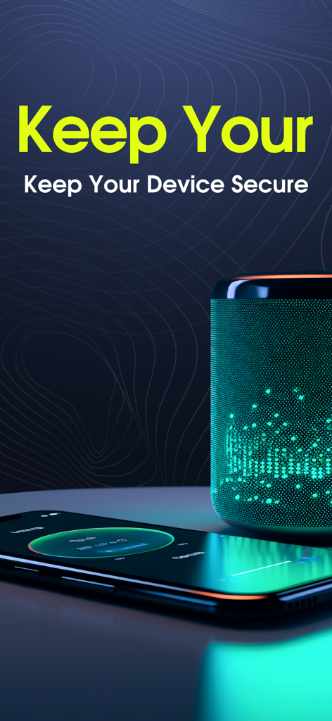 Doctor Shield: Security Boost - A smartphone showing a security dashboard next to a glowing digital cylinder representing device protection