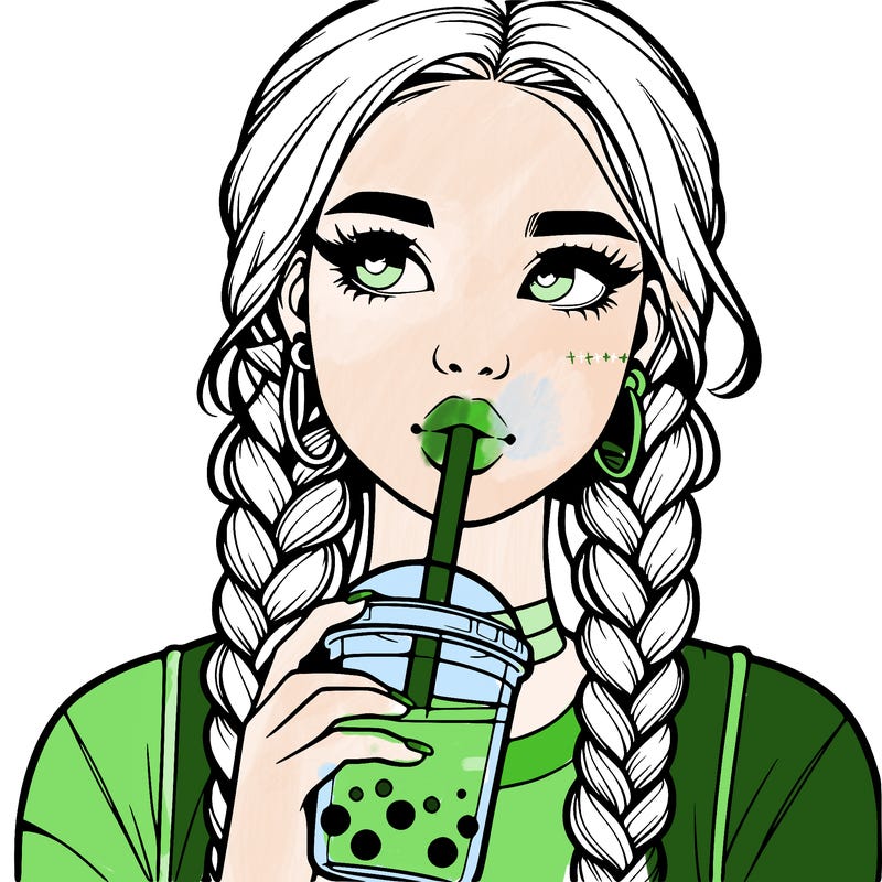 realistic girl with braided hair drinking boba