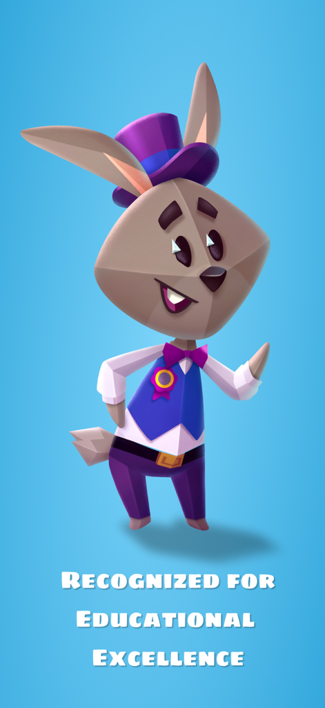 Mayority - Cartoon rabbit mascot with text recognized for educational excellence