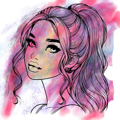 realistic girl with a ponytail on her hair and lips