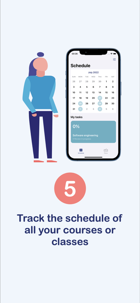 Study Planner: Schedule & task - Un smartphone affichant un calendrier mensuel et une liste de tâches pour suivre les programmes d'études et les cours