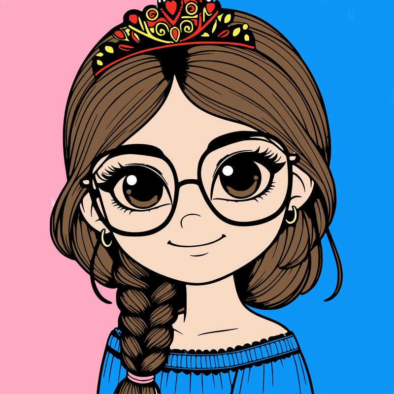 a girl with one braid and glasses who is a princess realistic