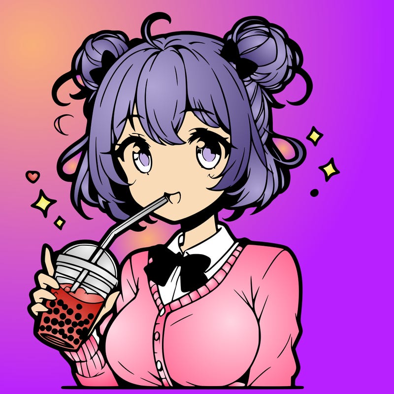 manga character girl drinking bubble tea