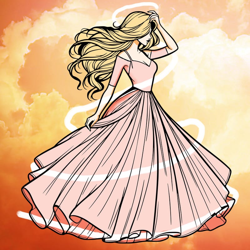 realistic woman with dress flowing in the wind